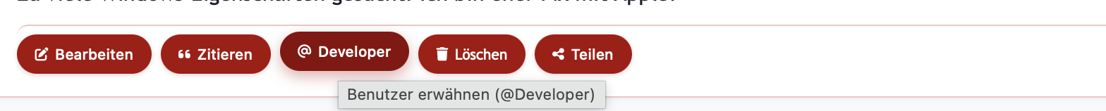 Button '@Name' unter einem Beitrag mit Tooltip 'Benutzer erwähnen'