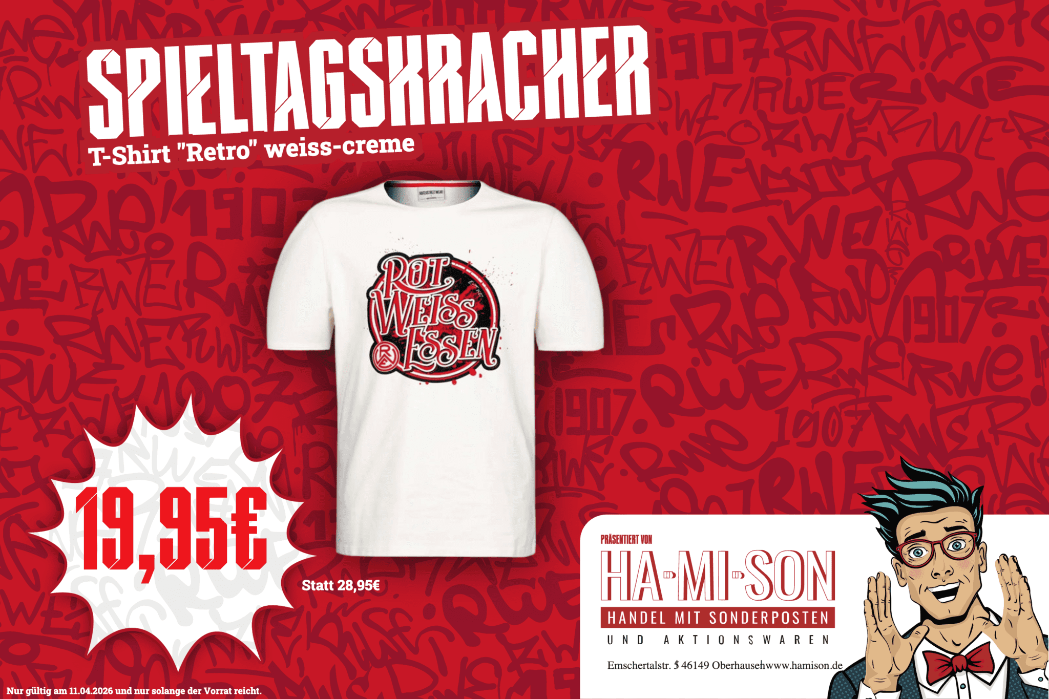 Spieltagskracher: T-Shirt Retro weiss-creme – Rot-Weiss Essen
