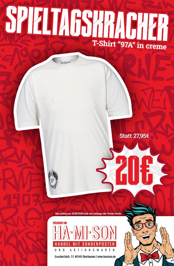 Spieltagskracher Rostock am Samstag: T-Shirt „97A“ creme – Rot-Weiss Essen