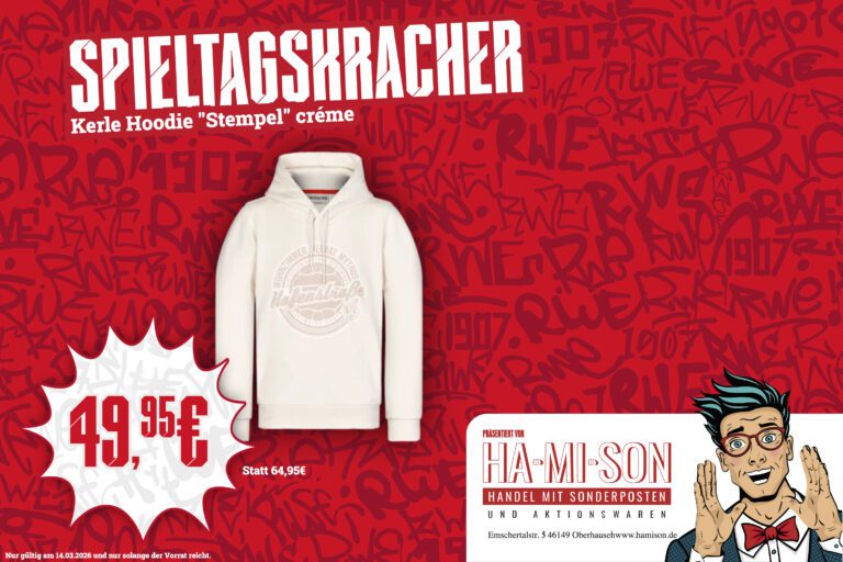 Spieltagskracher: Hoodie Stempel weiss-creme – Rot-Weiss Essen