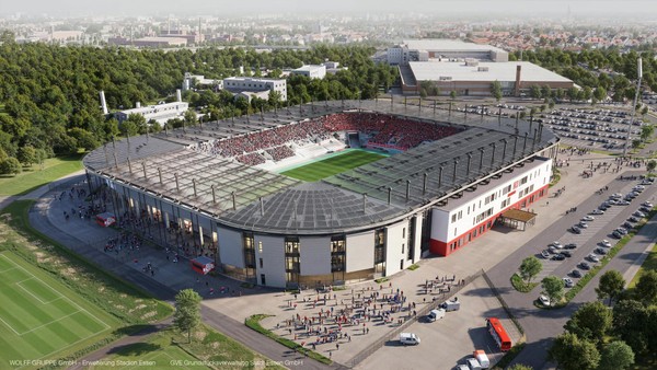 Ausbau des Stadions an der Hafenstraße verteuert sich auf 33,8 Millionen Euro