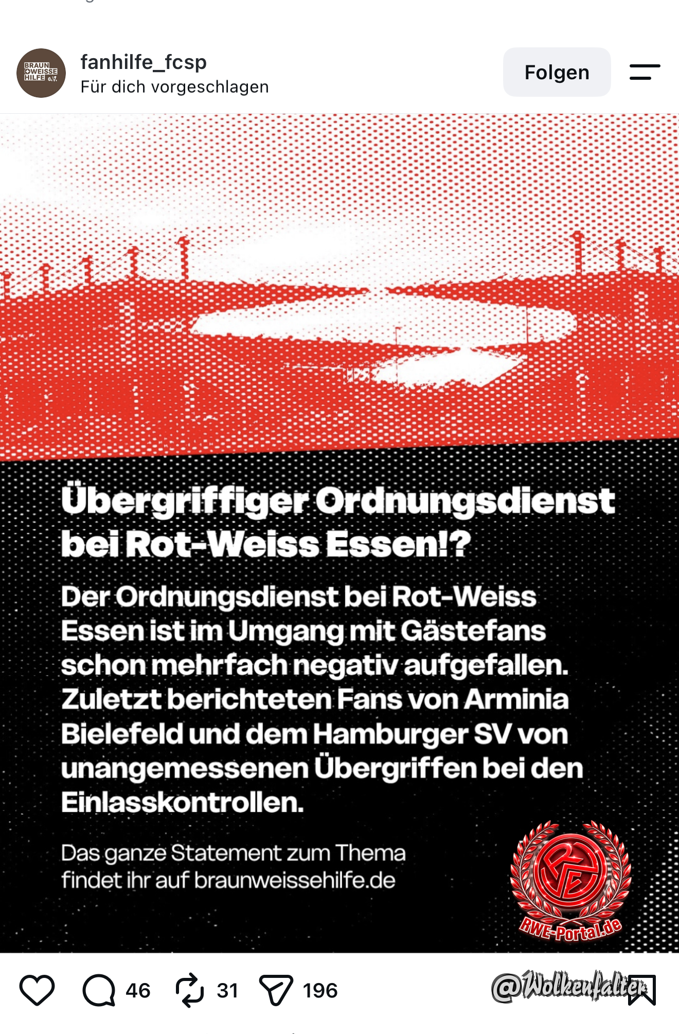 Bild von Wolkenfalter im Thema Rot-Weiss Essen - FC St. Pauli (DFB-Pokal/1. Hauptrunde)