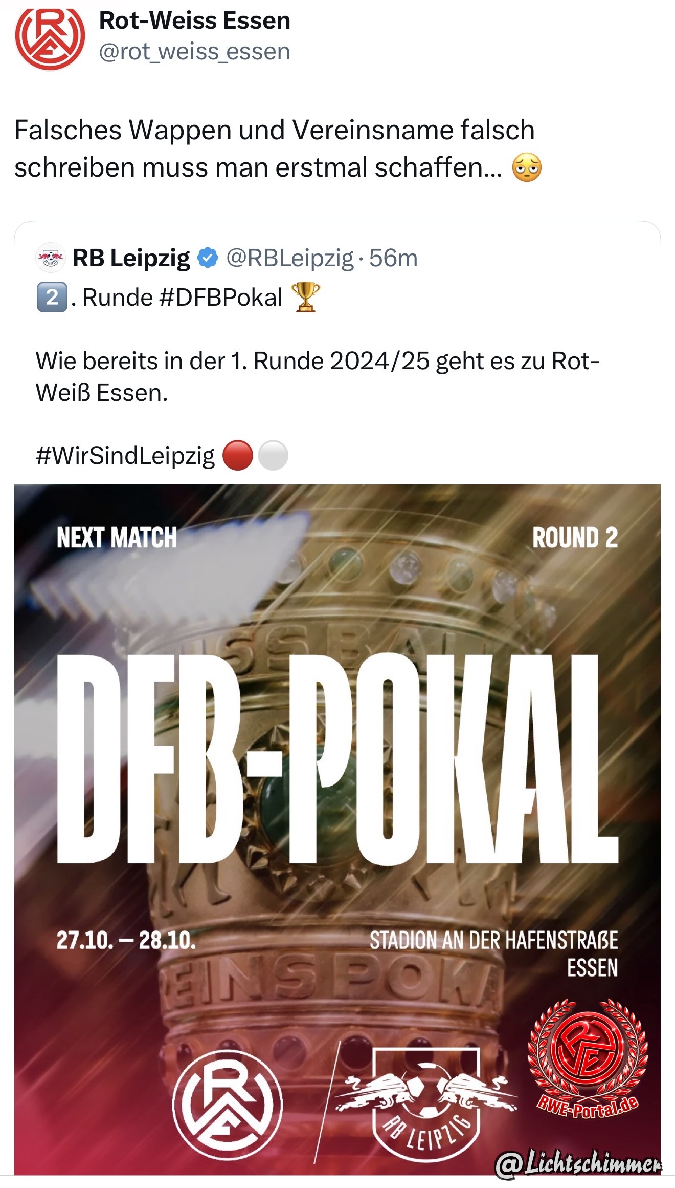 Bild von Lichtschimmer im Thema Rot-Weiss Essen - RB Leipzig (DFB-Pokal 2. Hauptrunde)