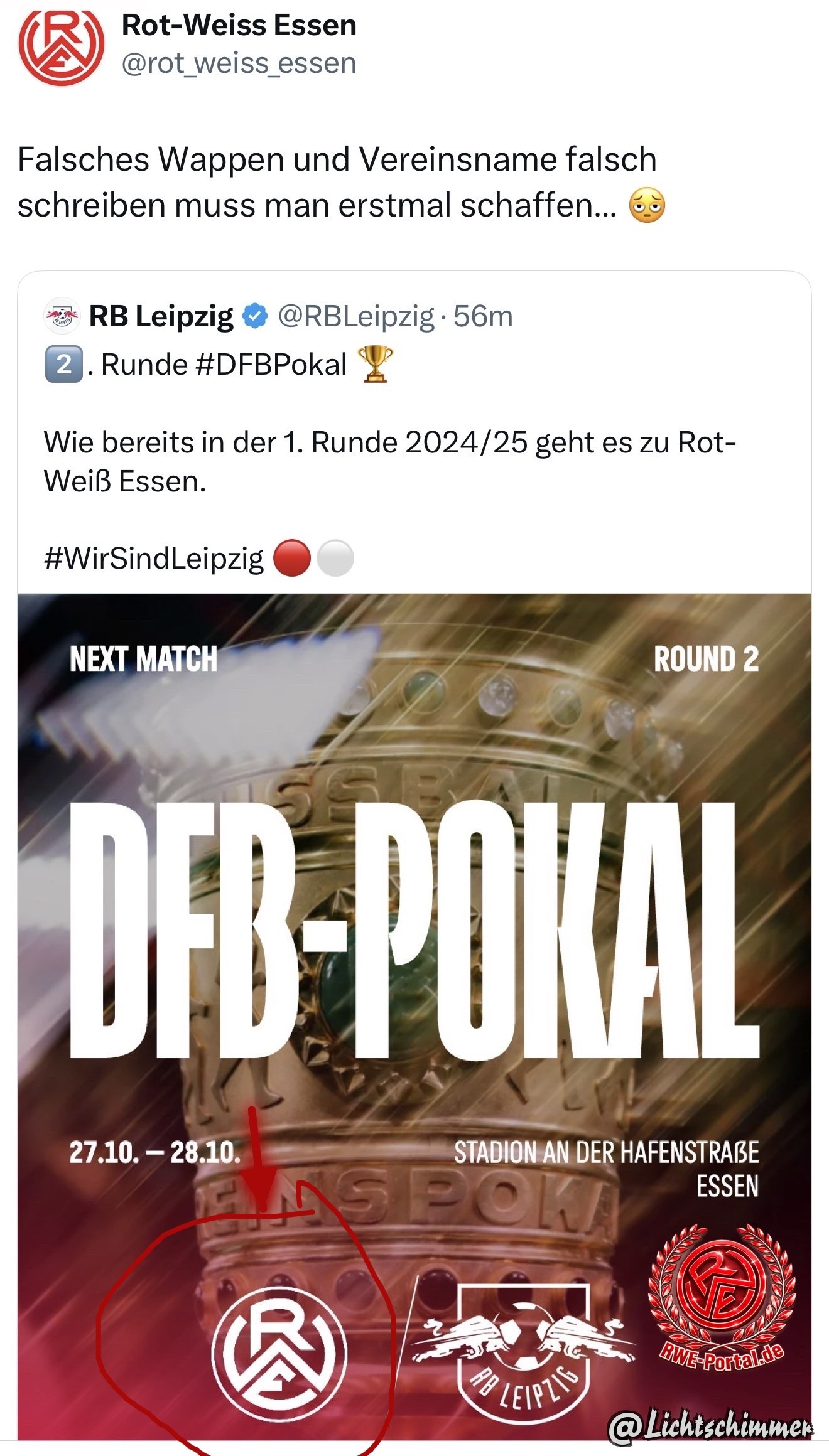 Bild von Laermorien im Thema Rot-Weiss Essen - RB Leipzig (DFB-Pokal 2. Hauptrunde)