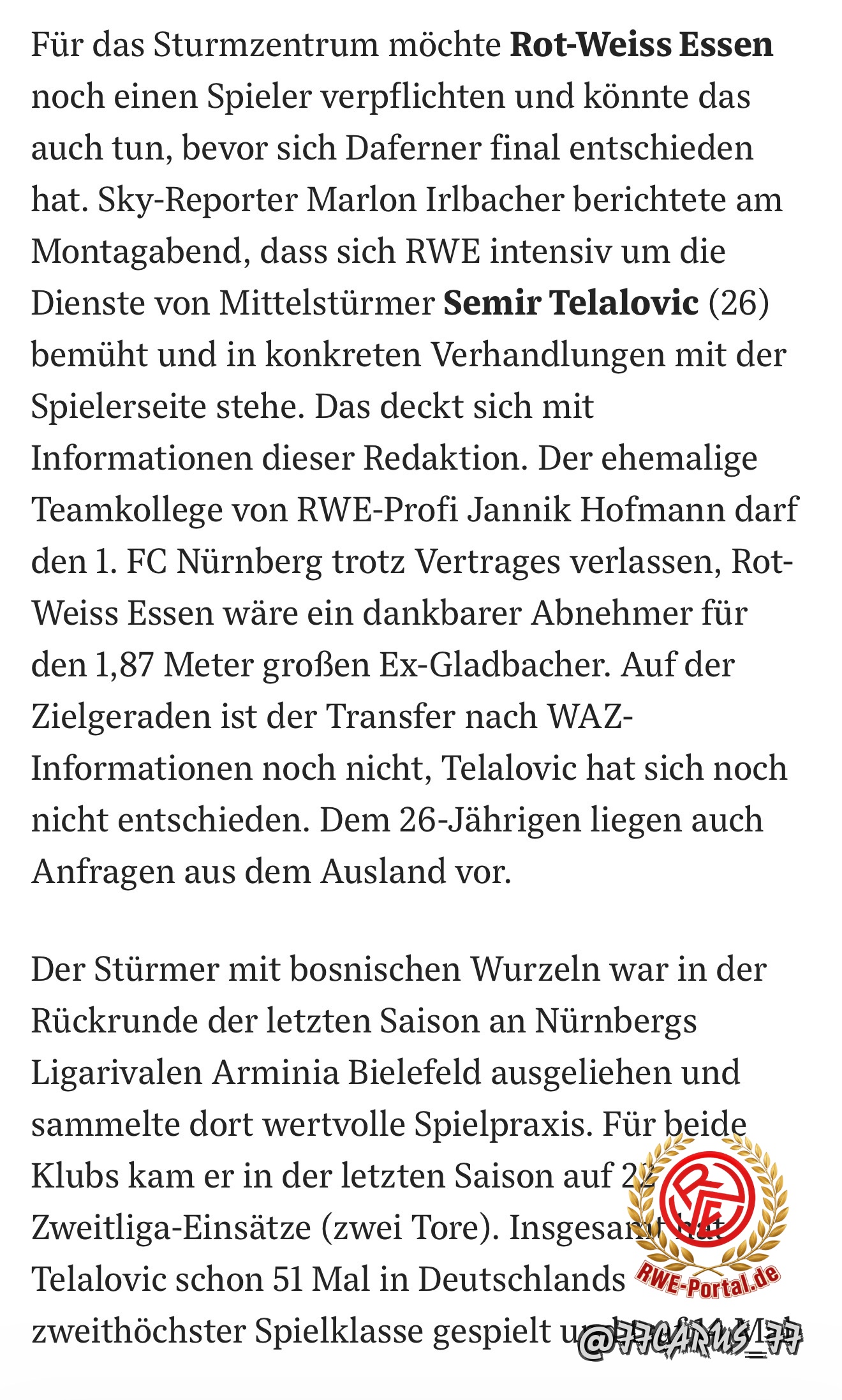 Bild von IICARUS_II im Thema Wechselt Semir Telalovic von 1.FC Nürnberg nach Rot-Weiss Essen?