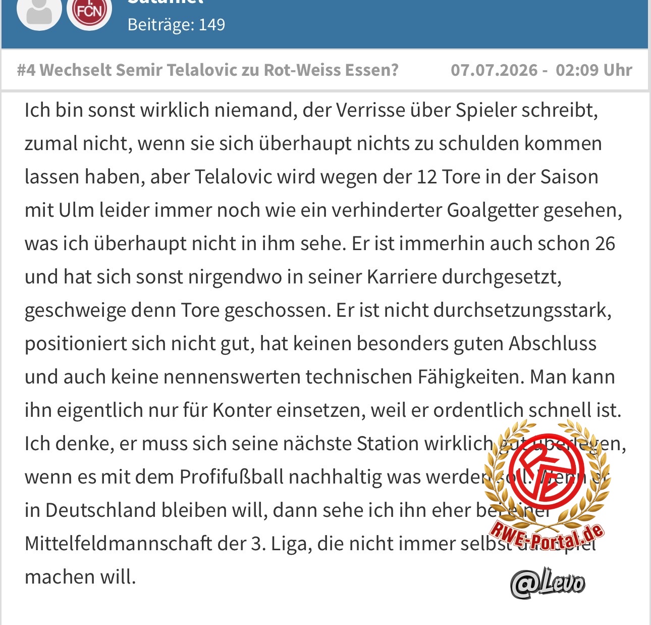Bild von Levo im Thema Wechselt Semir Telalovic von 1.FC Nürnberg nach Rot-Weiss Essen?