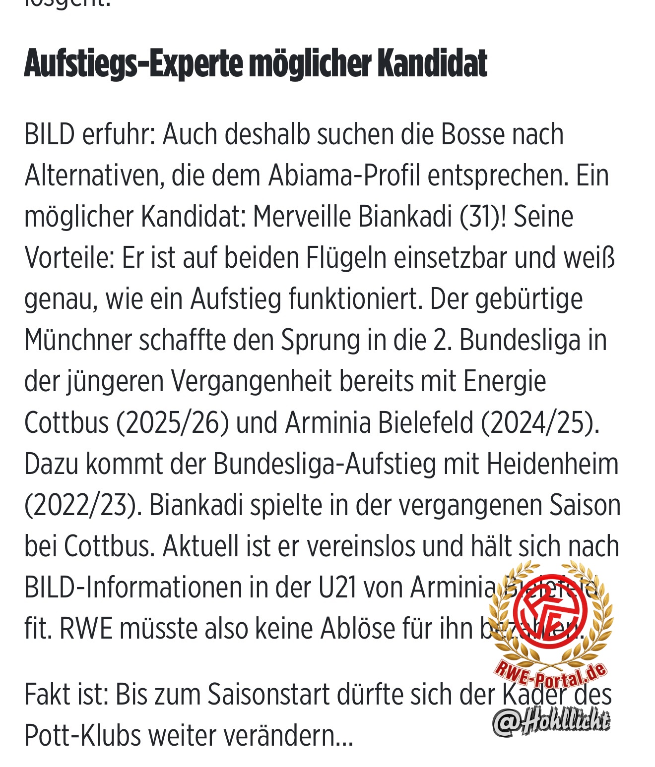 Bild von Hohllicht im Thema Wechselt Merveille Biankadi von Vereinslos zu Rot-Weiss Essen?